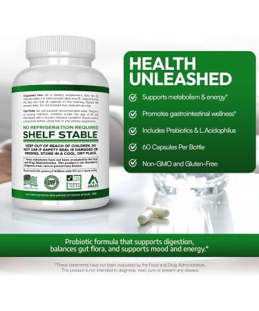 Arazo Nutrition Probiotic 40 Billion CFU - Shelf Stable with Prebiotics and Acidophilus - Stable Potency Until Expiration Time Delay Release Probiotics (Pack of 2) - Buy Online on GoSupps.com