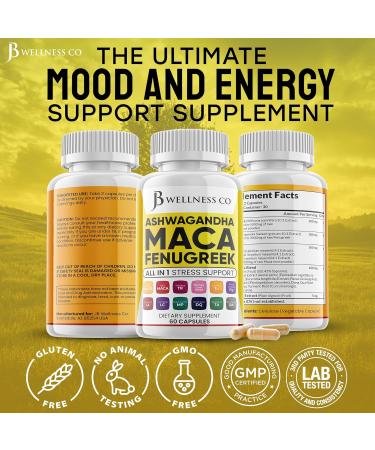 Ashwagandha Maca Root Fenugreek Supplement with Tongkat Ali Ginseng - Assists with Mood & Thyroid Health - Made in USA - 120 Count 60 Count (Pack of 2) - Buy Online on GoSupps.com