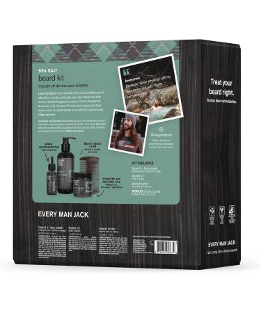 Every Man Jack Mens Sea Salt Beard Kit - Perfect for Every Guy - Includes Four Full-Sized Grooming Essentials - Beard + Face Wash Beard Oil Beard Butter + Beard Comb - Buy Online on GoSupps.com