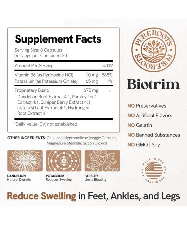Caffeine-Free Water Pills for Swollen Legs & Feet | Natural Diuretics for Water Retention | Biotrim with Dandelion Root - Buy Online on GoSupps.com