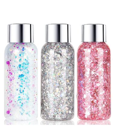 sunny light Body Glitter Gel Makeup Face Hair Glitter Mermaid Sequins Holographic Chunky Glitter for Hair & Body Eye Nails Eyeshadow Lasting Sparkling Women Cosmetic  White