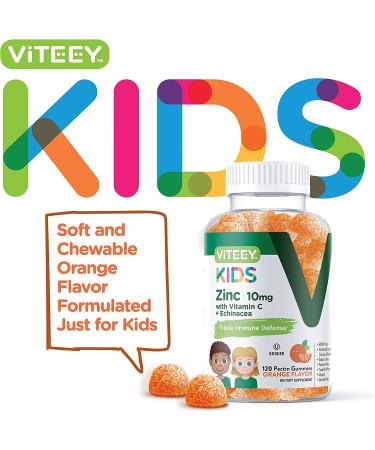 Kid's 3-in-1 Immune Support Gummies | 120 Count Zinc 10MG with Vitamin C & Echinacea | Gelatin-Free, Vegan Pectin Base | Orange Flavor Chewables - Buy Online on GoSupps.com