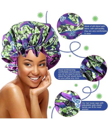 Janmercy African Satin Bonnet Set - 4 Pieces | Extra Large Double Layer Sleep Cap for Women & Girls | Adjustable Buckle | Reversible Night Hair Bonnets - Buy Online on GoSupps.com
