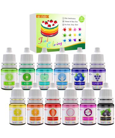 Food Coloring - 12 Color Vibrant Cake Food Coloring Set for Baking Cooking Decorating and Fondant - Upgraded Liquid Concentrated Icing Food Color Dye for DIY Treats and Crafts - .25 fl. oz. Each 0.25 Fl Oz (Pack of 12)