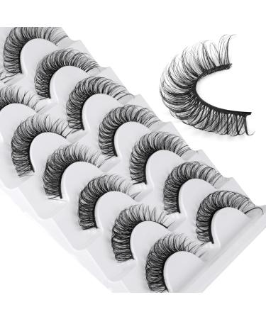 JIMIRE Cat-Eye Faux Mink Eyelashes D Curl Wispy Thin Russian Strip 15MM 3D Eyelash Natural Look 7 Pairs Pack