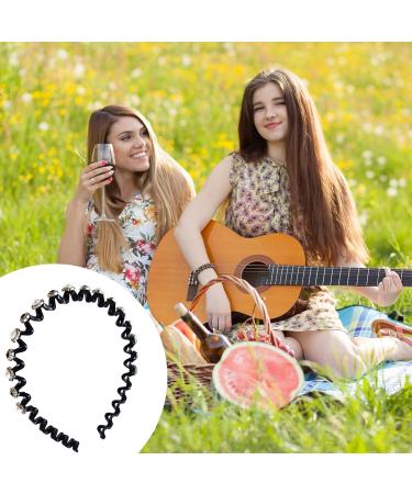 Faux Pearl and Rhinestone Headband Wavy Plastic Hairband Stretchy Beaded Hair Hoops for Women Girls Hair Styling Accessories - Buy Online on GoSupps.com