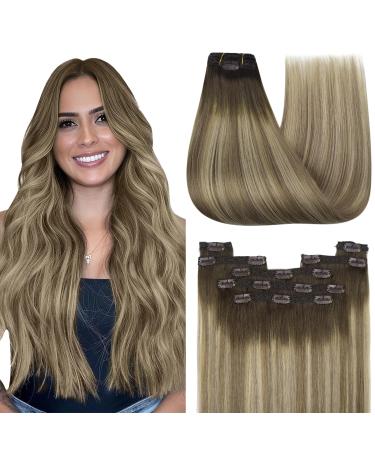 Youngsee Clip in Extensions real hair balayage 40cm clip in extensions real hair brown balayage blond real hair clip in extensions clip real hair extensions clip in 120g #3/8/22 40 cm (7PCs) 1-clip-3/8/22