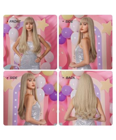 Allbell Long Wavy Blonde Wigs for Women | Cosplay & Halloween Heat-Resistant Synthetic Hair with Bangs - Naturally Looking Warm Blonde - Buy Online on GoSupps.com