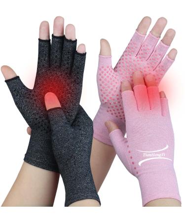 2 Pairs Arthritis Gloves for Pain Relief, Compression Gloves for Arthritis, Carpal Tunnel, Osteoarthritis, Joint, Typing, Driving, Fingerless Hand Gloves for Women Men (Black1+Pink1, Small) Small Black1+pink1