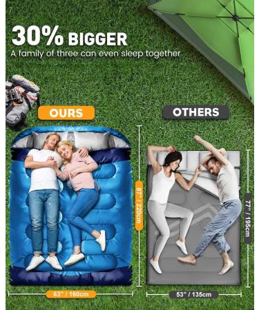 XL Queen Size Double Sleeping Bag for Two | Youth & Adult Camping & Backpacking | Cold & Warm Weather | With Pillow & Internal Pocket - Buy Online on GoSupps.com