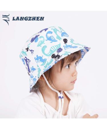 LANGZHEN Baby Girls Beach Sun Protection Hat - Adjustable Toddler Kids Wide Brim Play Hat with Chin Strap - Multicolor Dinosaurs - 6-12 Months - Buy Online on GoSupps.com