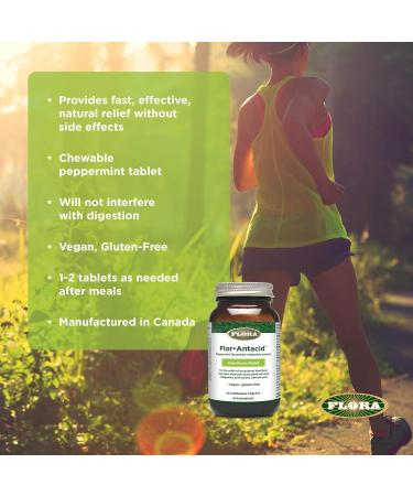 Flora Health Flor-Antacid - For the Relief of Occasional Heartburn and Upset Stomach Associated with Acid Indigestion and Excess Stomach Acid - Real Peppermint Oil Flavoured - 90 Chewable Tablets - Buy Online on GoSupps.com