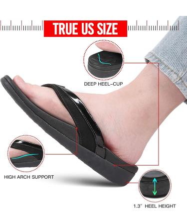 Sounity Women's Orthotic Walking Flip Flops - Arch Support Sandals for Plantar Fasciitis Relief | Lightweight & Comfortable Outdoor Sandals | Size 8, Color: Black - Buy Online on GoSupps.com
