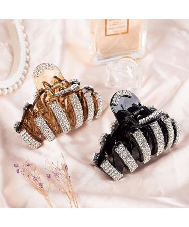 PAGOW 2Pcs Large Rhinestone Hair Clips | Crystal Jaw Clips Hairpin for Thick Hair | Fashion Hair Clamp Barrette for Women (Black + Brown) - Buy Online on GoSupps.com