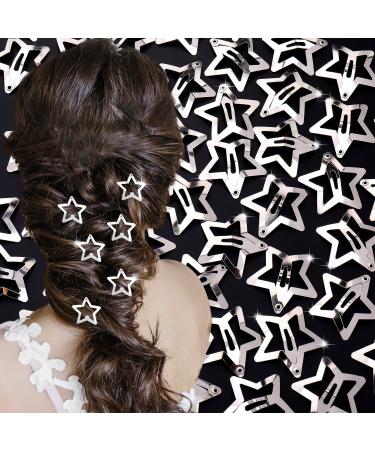 Vodolo Star Hair Clips 100 PCS Star Barrettes Y2K Sliver Star Hairclips Metal Snap Star Hair Accessories for Girls and Women