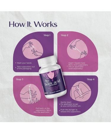 Queen Care Boric Acid Suppositories - Natural pH Balance Support | 600mg 30 Capsules - Buy Online on GoSupps.com