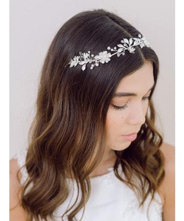 SWEETV Silver Flower-Leaf Bridal Headband | Crystal Wedding Hair Piece for Bride and Flower Girl - Buy Online on GoSupps.com