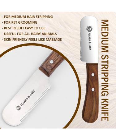 FLAMIA & JABZ Professional Dog Grooming Hand Stripping Knife Stripper Trimmer Tool Red Meranti Wooded Handle Non Slip Grip with Tripping Stainless Steel Blade (3 Piece Pack Right Handed) Right Handed 3 Piece Pack - Buy Online on GoSupps.com