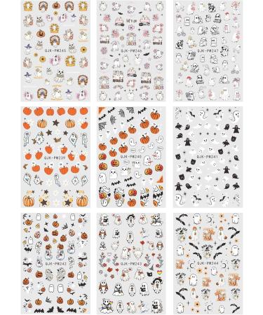 JMEOWIO 9 Sheets Halloween Nail Art Stickers Decals Self-Adhesive Cute Ghost White Flower Pumpkin Nail Supplies Nail Art Design Decoration Accessories - Buy Online on GoSupps.com