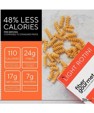 Fiber Gourmet Light Rotini Pasta - 8 Oz (Pack of 6) | Fiber-Rich, Low Calorie, Healthy, Kosher, Vegan Certified, Non-GMO | Made in USA - Buy Online on GoSupps.com