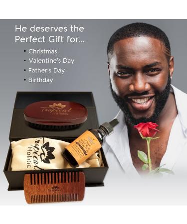 Natural Beard Grooming Kit for Men | 3-in-1 Set with Boar Bristle Brush Wood Comb & Hair Treatment Oil | Travel-Friendly - Buy Online on GoSupps.com