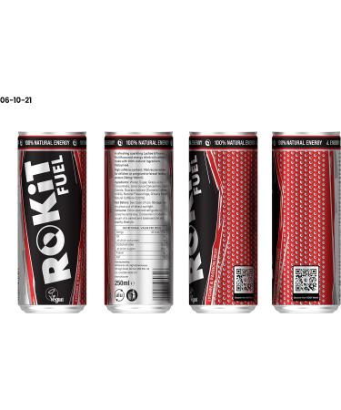 ROKiT Fuel Energy Drink Vegan Certified 100% natural ingredients Sustainable and natural energy lift low calorie zero fat and zero salt Lychee & Passion fruit flavoured Case of 24 x 250ml - Buy Online on GoSupps.com