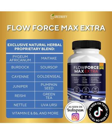 GREENVIFY Flow Force Max Extra Prostate Supplements for Men Capsules Health Supplements - Maximum Strength All Natural to Support Normal & Healthy Function (60 Capsules) (1 Pack) - Buy Online on GoSupps.com