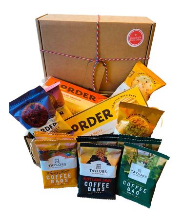 Coffee Gift Hamper with Border Biscuits Taylors Coffee Bags and lots of biscuits! Great Gift for Coffee and Biscuit Lover. Get Well Soon. Pick Me Up