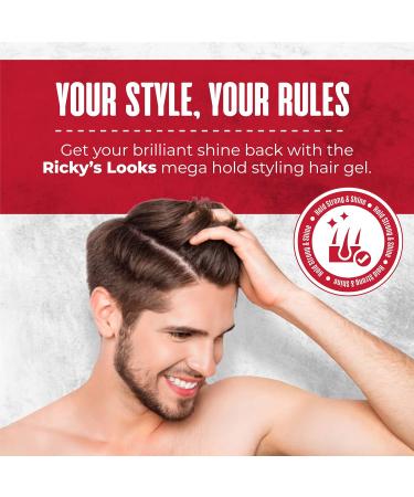 Ricky's Mega Hold Hair Gel - Flake-Free Strong Hold for Curly Frizzy Wavy & Straight Hair - Unisex Styling Gel for All Hair Types - Shop Internationally - Buy Online on GoSupps.com