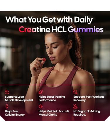 Creatine HCL Gummies for Women & Men - 120 Gummies 6200mg HCL Creatine Chews Advanced Complex with L-Taurine + Vitamin B12 for Muscle Strength, Energy Boost & Booty Gain Gummy - Mixed Berry Flavor - Buy Online on GoSupps.com