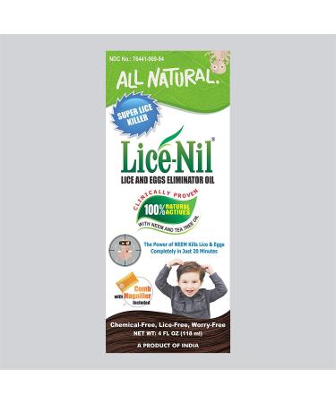 Lice-Nil Natural Head Lice Treatment Oil Kit - Kills Super Lice & Eggs - 4 FL OZ - Non Toxic & Pesticide Free - Complete Lice Eliminator Kit - Buy Online on GoSupps.com
