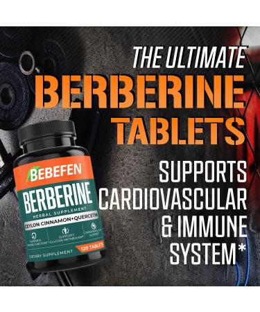 BEBEFEN Berberine Supplement 1900mg with Ceylon Cinnamon & Quercetin - Cardiovascular, Gastrointestinal & Immune Support - 120 Tablets - Buy Online on GoSupps.com