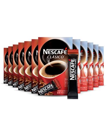 NESCAFE CLASICO, Dark Roast Instant Coffee, 12 boxes (84 packets) Clasico 7 Count (Pack of 12)