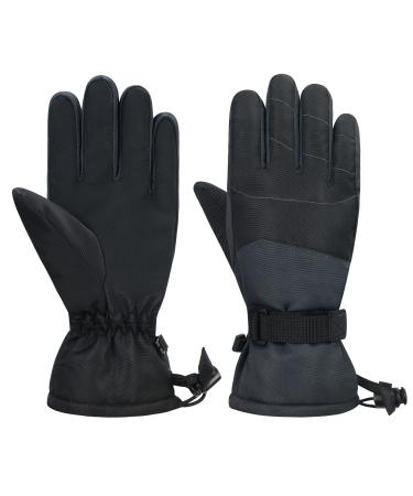 Durio Ski Gloves Children Waterproof Ski Gloves Warm Gloves Suitable for children aged 6-14 years Black L (10-14 years)