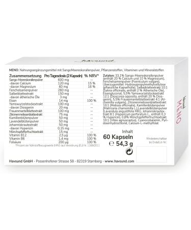 H vsund Meno Menopause Capsules | Vegan Vitamins for Menopause | 60 Laboratory-Tested Tablets with M nchspfeffer & Yams Root - Buy Online on GoSupps.com