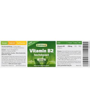 Buy Vitamin B2 (Riboflavin) 250 mg - High Dose 180 Capsules for Energy Skin Vision & Nerves | Vegan No Additives Non-GMO - Fast International Shipping - Buy Online on GoSupps.com
