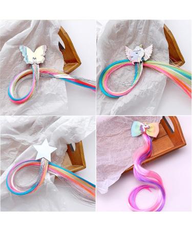 VEGCOO 4 Pieces Kids Hair Extension Rainbow Princess Unicorn Hair Clips Children Highlights Neon Colors Hairpin for Girls Princess Birthday Party Daily - Buy Online on GoSupps.com