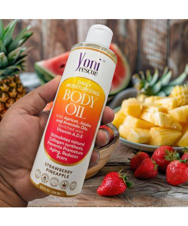 Daily Skin Moisturizing Body Oil - Apricot Jojoba Avocado & Vitamin E | Fast-Absorbing Hydration for All Skin Types | 8oz Strawberry Pineapple Scent - Buy Online on GoSupps.com