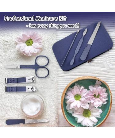 Nail Clipper Manicure Set 7 In 1 Stainless Steel Professional Pedicure Kit Nail Scissors Grooming Kit with Black PU Leather Case for Travel & Home Use (Blue Leather) - Buy Online on GoSupps.com