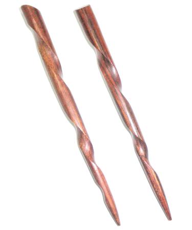 JWL (2) Rosewood Conical Spiral 6 Inch Hair Sticks Picks Pics Pins Forks - Hawaiian Style