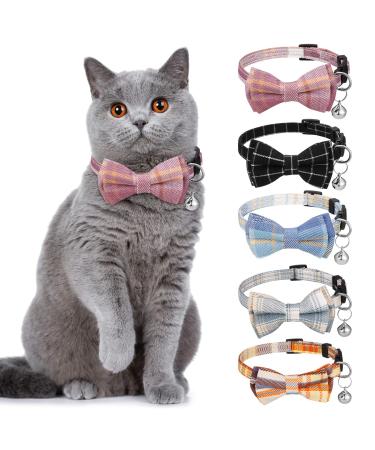 AKlamater 5Pcs Cat Collars with Bow Tie Breakaway Cat Collars Quick Release Safety Kitty Collars Adjustable Pet Collars for Cats Kitten Small Pet