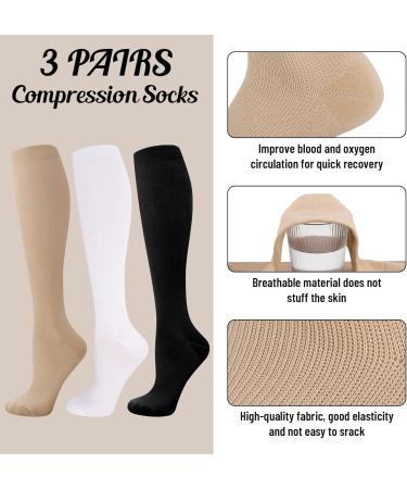 3 Pairs Compression Stockings & Knee Socks - 15-25mmHg Support for Travel Running & Sports | XXL Size - Buy Online on GoSupps.com