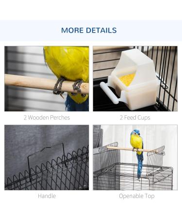 PawHut 23" Bird Cage Flight Parrot House Cockatiels Playpen with Open Play Top and Feeding Bowl Perch Pet Furniture Black - Buy Online on GoSupps.com