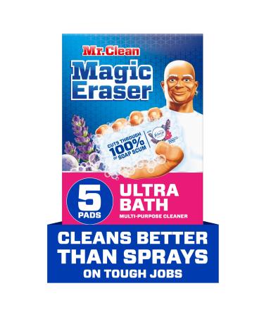 Mr. Clean Magic Eraser Ultra Bath Multi Purpose Cleaner for Bathroom Soap Scum Remover for Shower 5ct