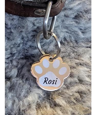 Dog brand made of stainless steel in paw shape with engraving - animal brand dog cat puppy 3 sizes 6 colors (L 40mm x 37mm rose gold) L 40mm x 37mm rose gold