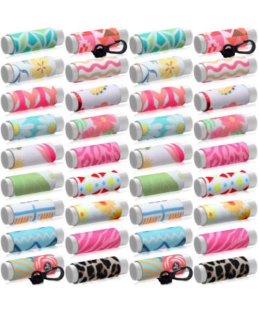 36 Pcs Lip Balm Holder Keychain Lip Gloss Holder Keychain Floral Patterns Lip Balm Sleeves with Clip Clip on Lipstick Keychain Sleeves Holder