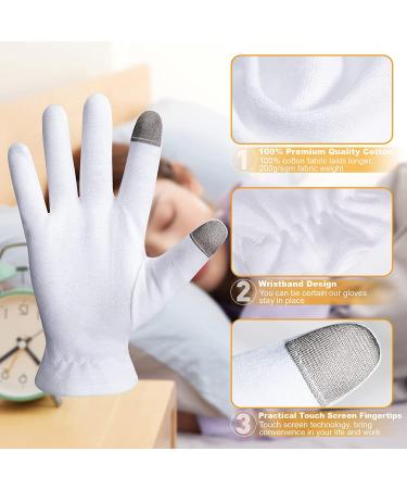 MNOPQ 100% Cotton Moisturizing Gloves - 4 Pairs Medium | Overnight Bedtime Gloves for Eczema | Touch Screen Friendly | Includes Washing Bag & Wristband - Buy Online on GoSupps.com