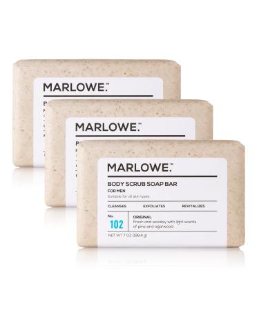 MARLOWE. No. 102 Men's Body Scrub Soap 7 oz (3 Bars) | Best Exfoliating Bar for Men | Made with Natural Ingredients | Amazing Scent | New Packaging - Same Great Formula Original Fresh 7 Ounce (Pack of 3)