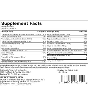 Roman Men's Daily Multivitamin | Supports Physical & Brain Health | 23 Key Nutrients with Calcium, Magnesium & Zinc | 30-Day Supply | 60 Tablets - Buy Online on GoSupps.com