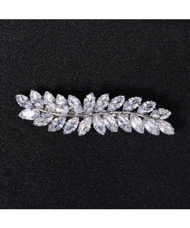 Xerling Rhinestone French Barrettes Hair Clip Automatic Hair Accessories Hair Spring Clips Leaf Design Zircon Hair Piece for Women Silver